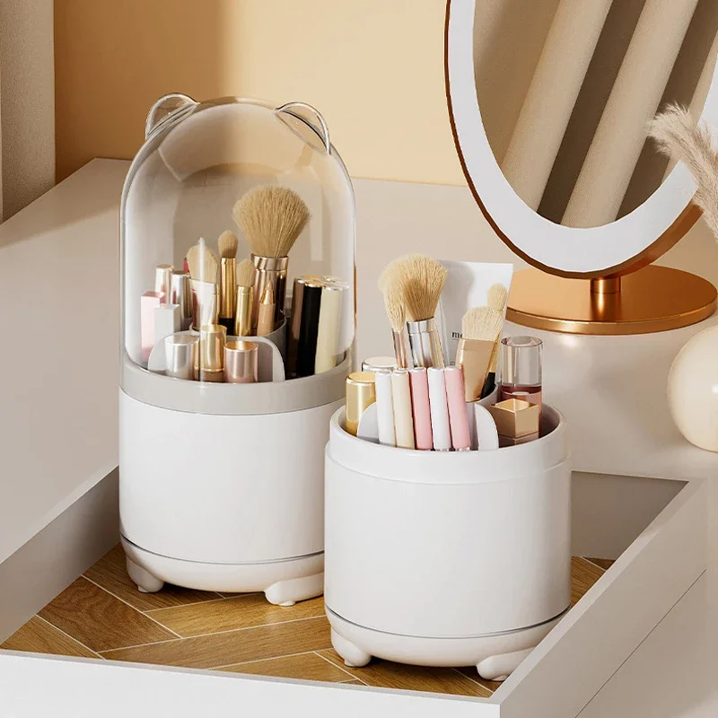 360 Degree Rotating Makeup Organizer Desktop Cosmetic Brushes Organizer Dust-proof Lipstick Eyebrow Pen Eye Shadow Brush Holder