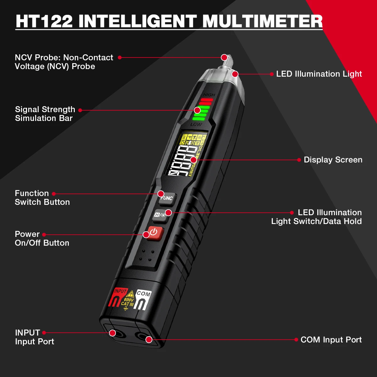 HABOTEST HT122 Digital Pen Type Multimeter DC AC Voltage Tester Smart Multi-meter NCV Phase Sequence Auto Ranging Multimetre
