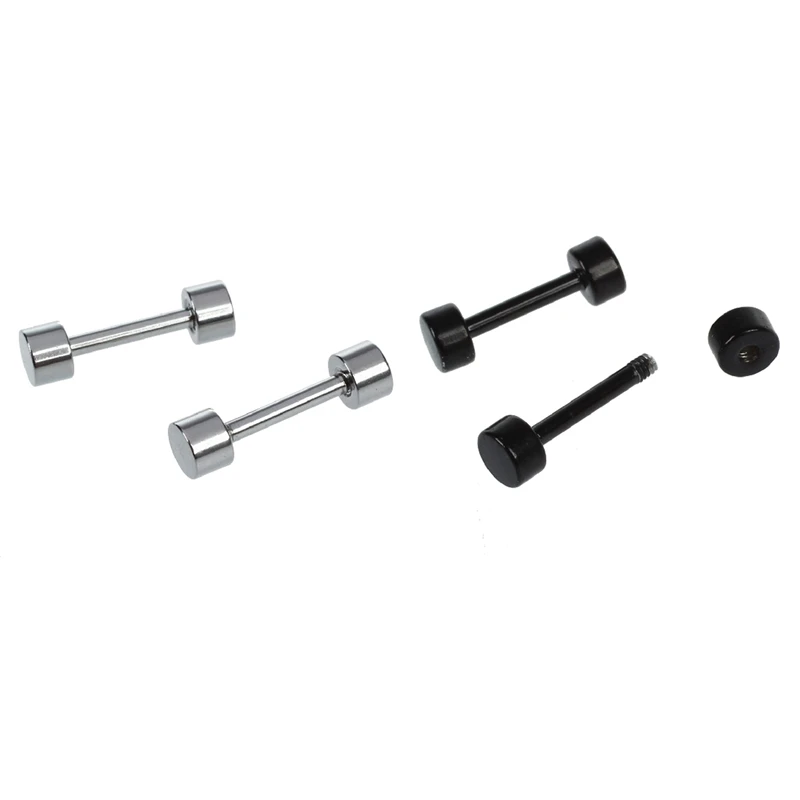 

2 Pair Of Men's Barbell Titanium Steel Ear Studs Earrings 3Mm Silver Colour & 4Mm Black