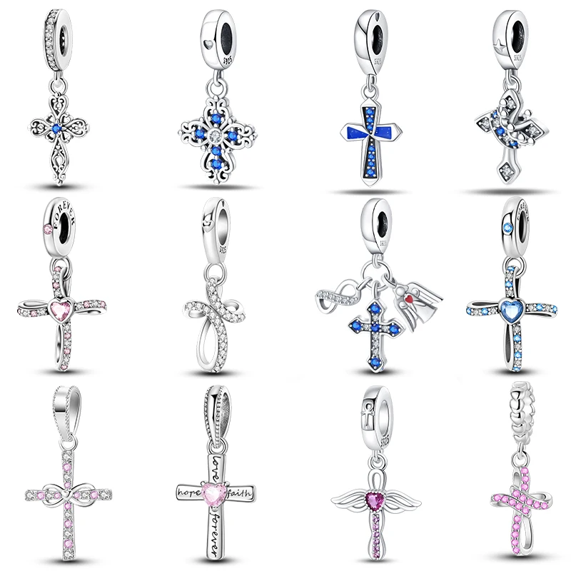925 Sterling Silver Holy Angel Cross Charms Beads Pendants for Women Fit Qikaola 925 Original Bracelets DIY Jewelry Gift charm jewelry