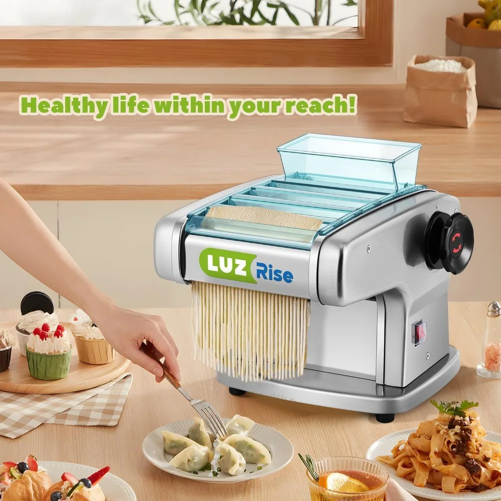 Electric Pasta Maker Automatic Noodle Machine Fresh Pasta Dough Roller Stainless Steel(4 Blades for 2.5mm,4mm&9mm Flat Noodle) 6