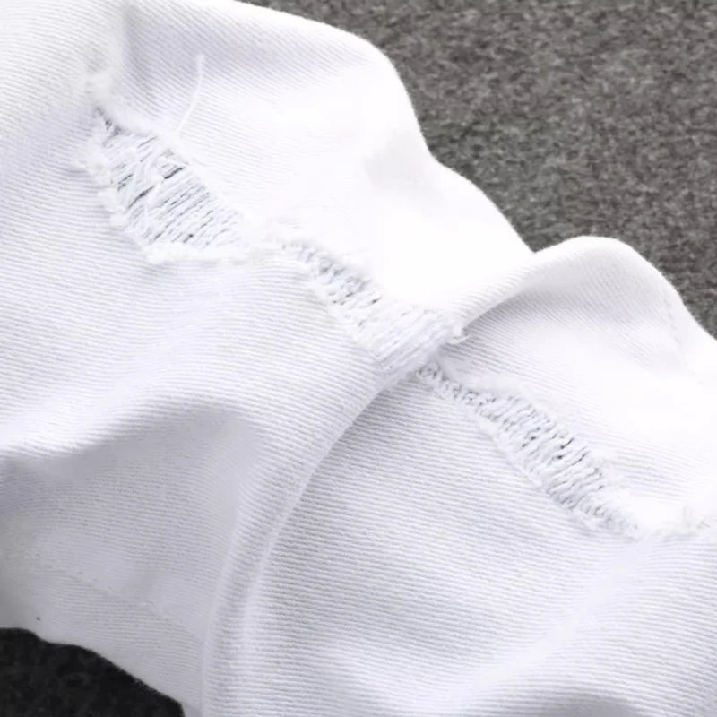 High Street Fashion Men Jeans White Elastic Stretch Skinny Ripped Jeans Men Beading Patched Designer Hip Hop Brand Pants Hombre