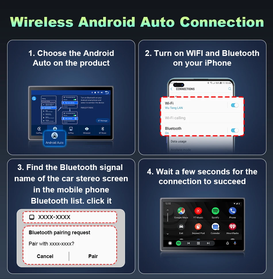 Srnubi 7" Carplay für Autoradio, kabelloses Carplay, Android, Auto-Armaturenbrett, Spiegel, Video, magnetische Halterung, Landschaft und vertikaler Bildschirm – Detail 17
