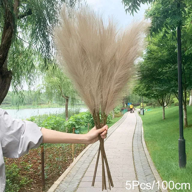 5Pcs 100/70cm Artificial Pampas Grass Bouquet New Year Holiday Wedding Party Home Decoration Plant Simulation Dried Flower Reed 5Pcs-100cm