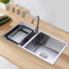Kitchen Sink Stainless Steel Double Bowl Anti Corrosion Soundproof with Draining Basket and Sewer 5