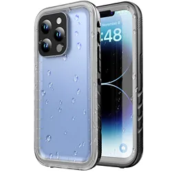 Universal Waterproof Shockproof Underwater Swimming and Diving Phone Case Cover for iPhone 12 Mini (Black - Frosted Clear)
