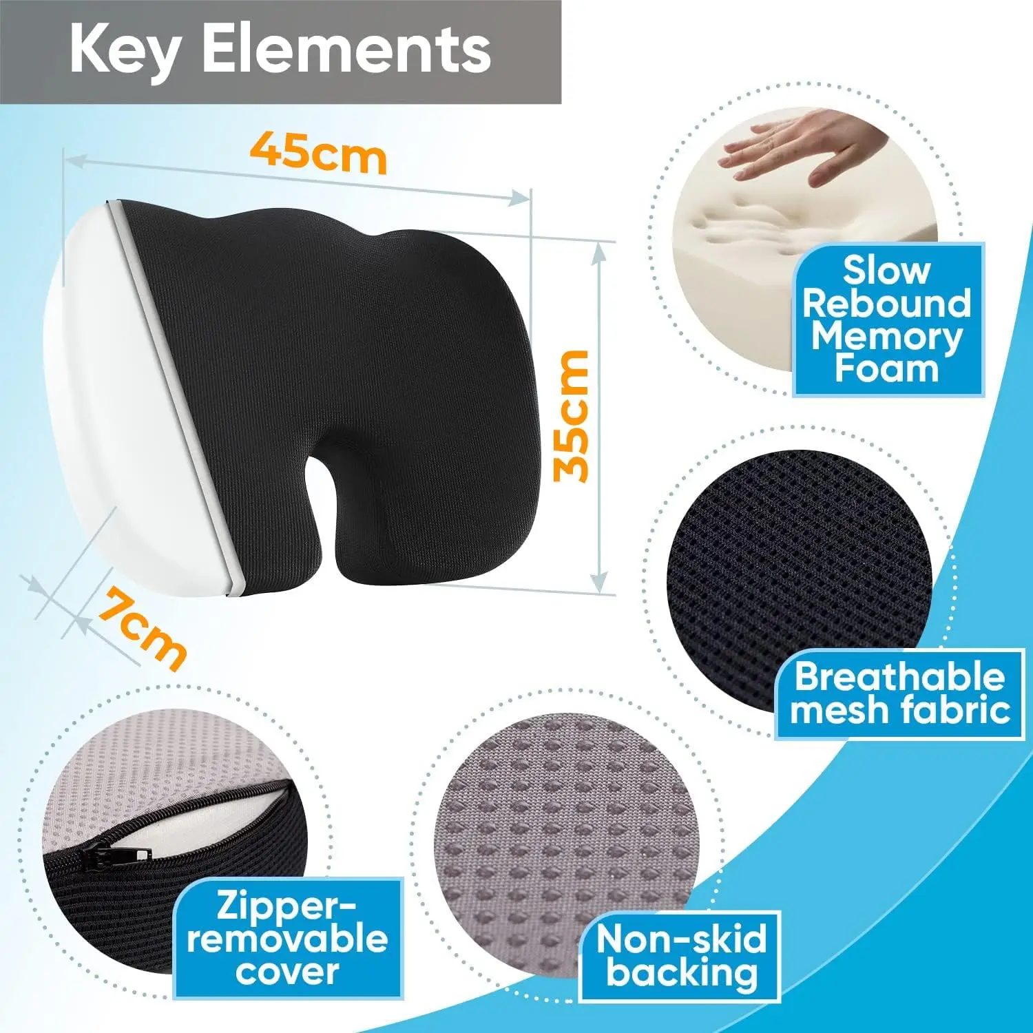 Travel Seat Cushion Memory Foam U-Shaped Pillow for Chair Cushion Pad Car Office Hip Pillow,Comfortable breathable cushion