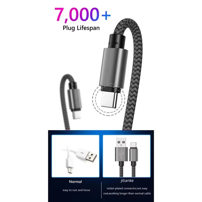 1M 2M 3M 나일론 데이터 케이블 고속 충전기 USB A to Type C 충전 케이블 (화웨이, 삼성, 안드로이드 폰 TypeC 충전 장치용)