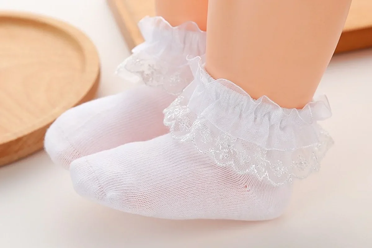 Newborn Baby Cotton Ruffle Solid Color Summer Spring White Pink Lace Princess Breathable Socks for 0-1Y Girls Infant Babe