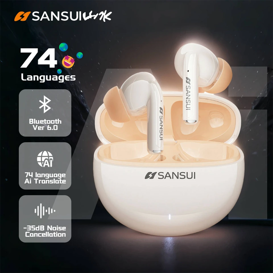 Sansui W59 AI Translator Earphones ANC Bluetooth 6.0 TWS