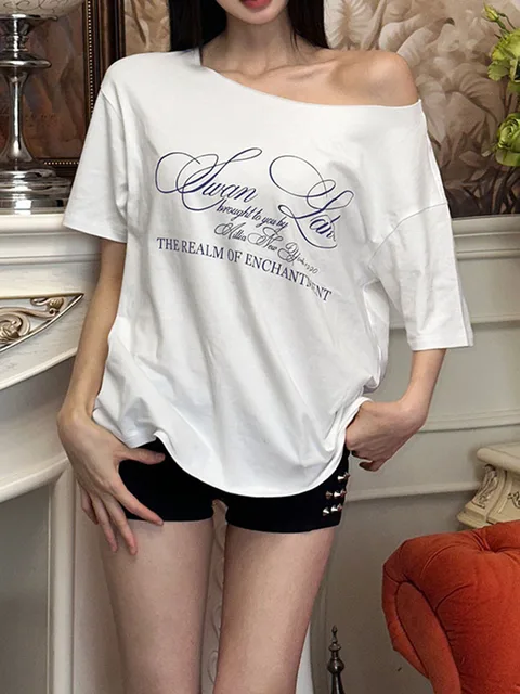 Casual Relax Woman T-shirt Letter 2025 Women Hot New Versatile Street Atmosphere Style Fashionable Chick Summertime Tops 3