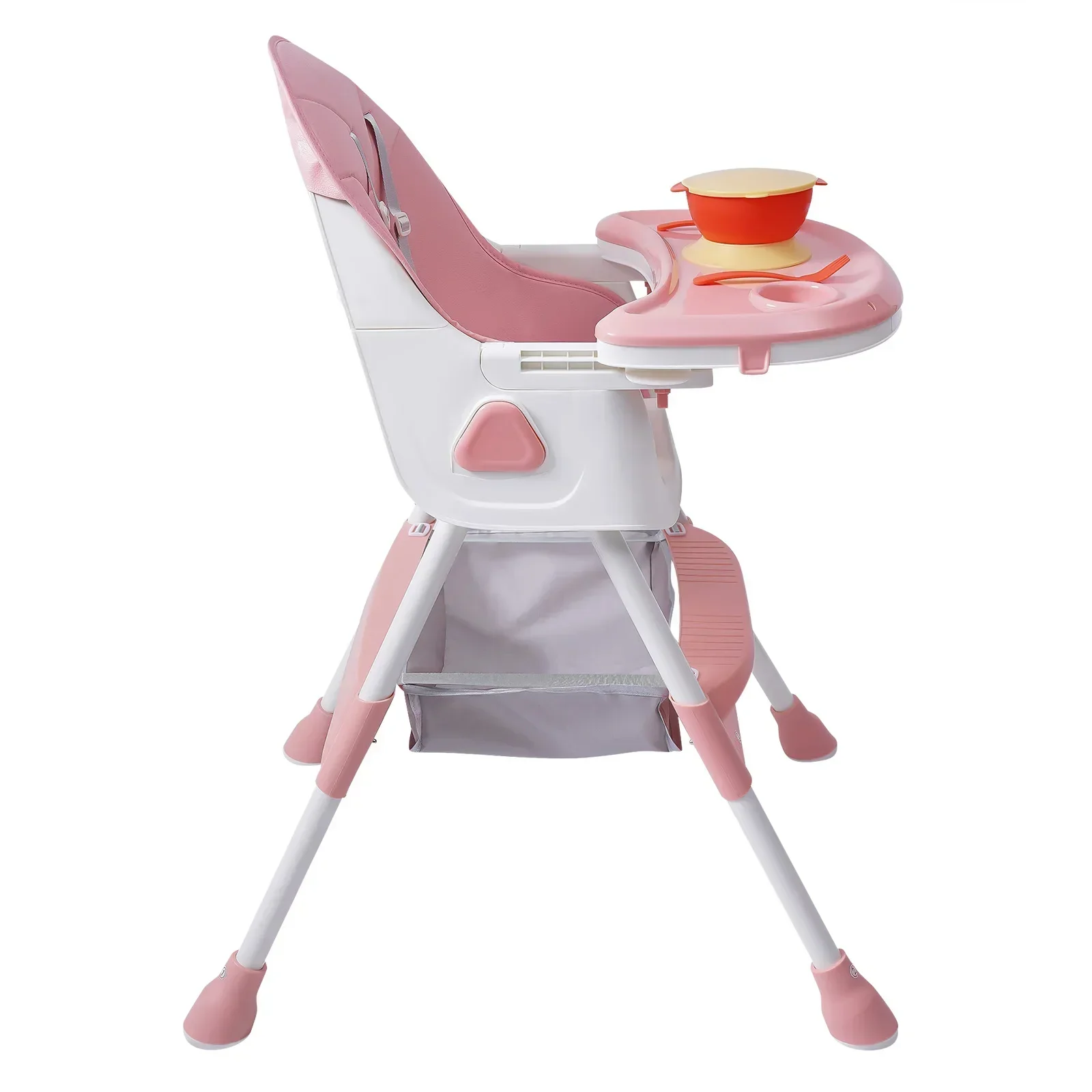 2-in-1 klappbarer Baby-Esszimmerstuhl mit Besteck, rosa Kinder-Hochstuhl für Babys, faltbarer Esszimmerstuhl mit Höhenverstellung für Zuhause – Detail 15