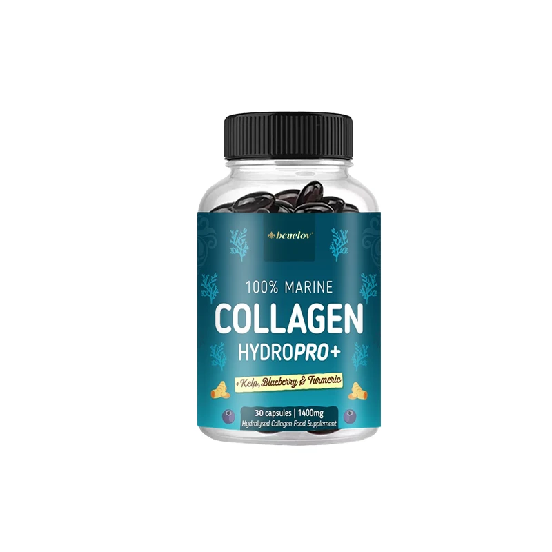 Potent Marine Collagen - with Kelp, Blueberry & Turmeric - 1400mg Hydrolyzed Collagen Supplement for Healthy Hair, Skin & Nails
