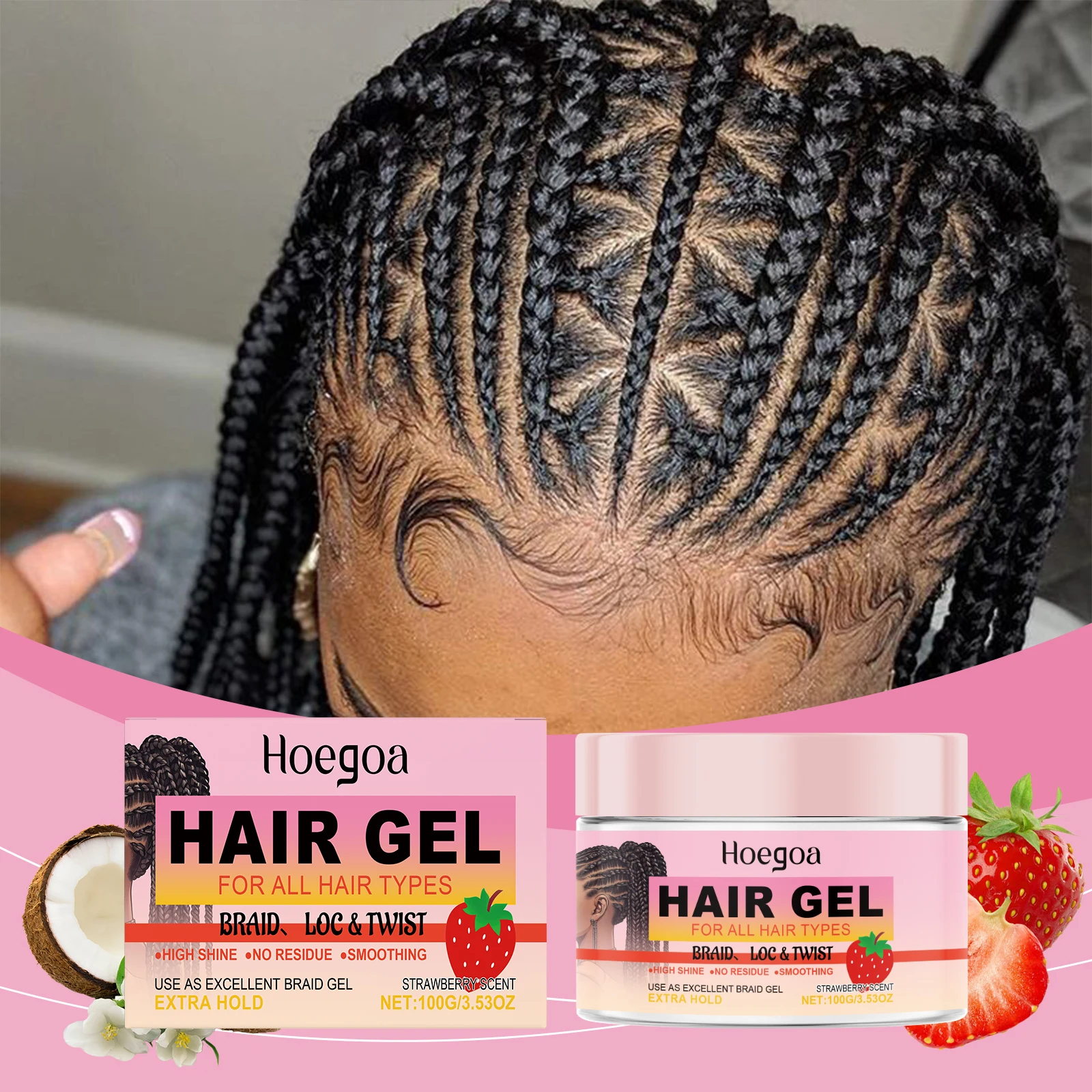 Stronghold Braid Gel Perfectly Styled Braids and Twists Long Lasting Non-Flaking Formula Natural Hair 100g