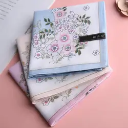 Women Cotton Handkerchief 43*43cm Wipe Sweat Cherry Blossom Print New Gif