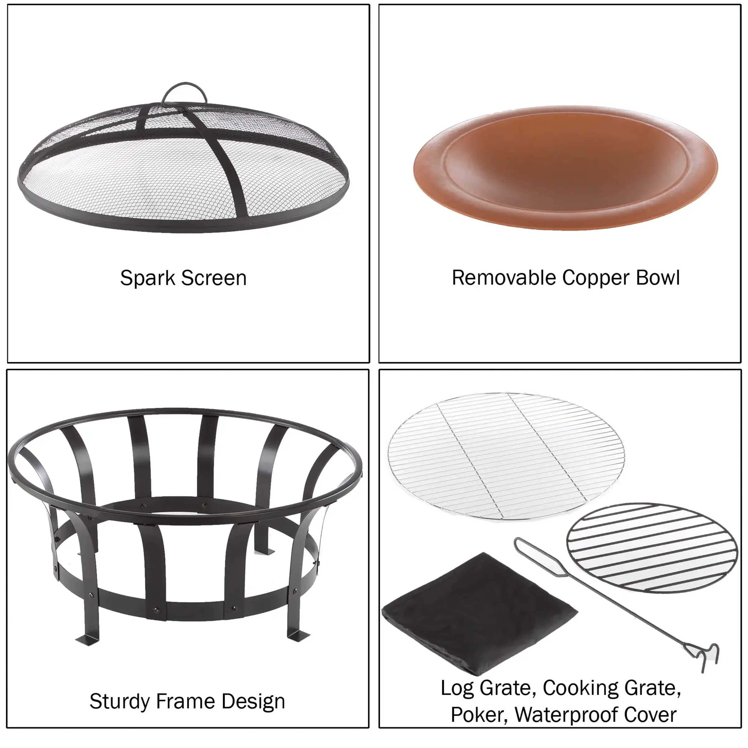 30&rdquo; Outdoor Fire Pit with Screen, Poker, and Grate, Copper