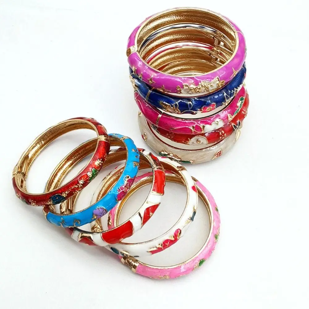 Enamel Chinese Cloisonne Bracelet Double Bangle Traditional Peony