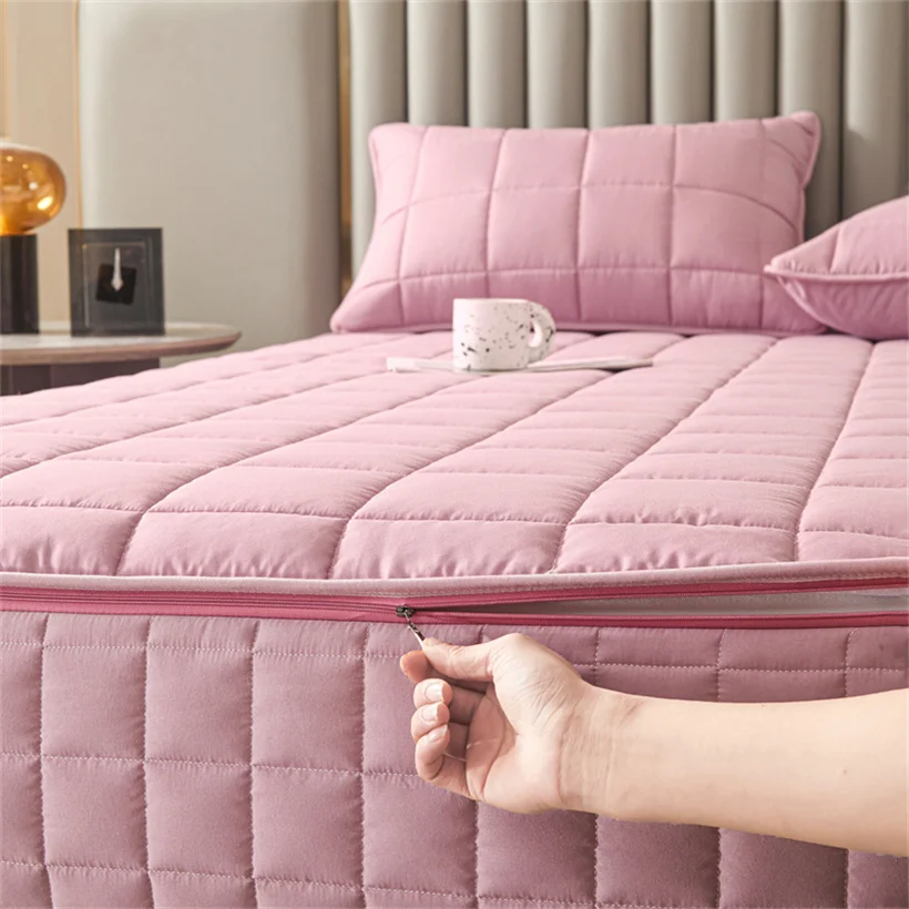 All Inclusive Six Sides Mattress Pad Single Double Queen King Size Mattress Cover with Zipper Quilted Fitted Topper