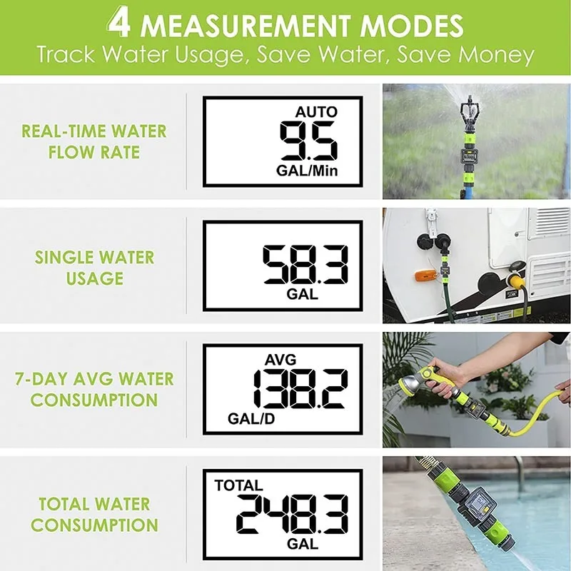Flow meter water flow meter turbine flow meter digital turbine flow meter Digital Water Flow Meter Hose Water Meter for Outdoor Garden Hose Measure Consumption and Flow Rate with Quick Connectors