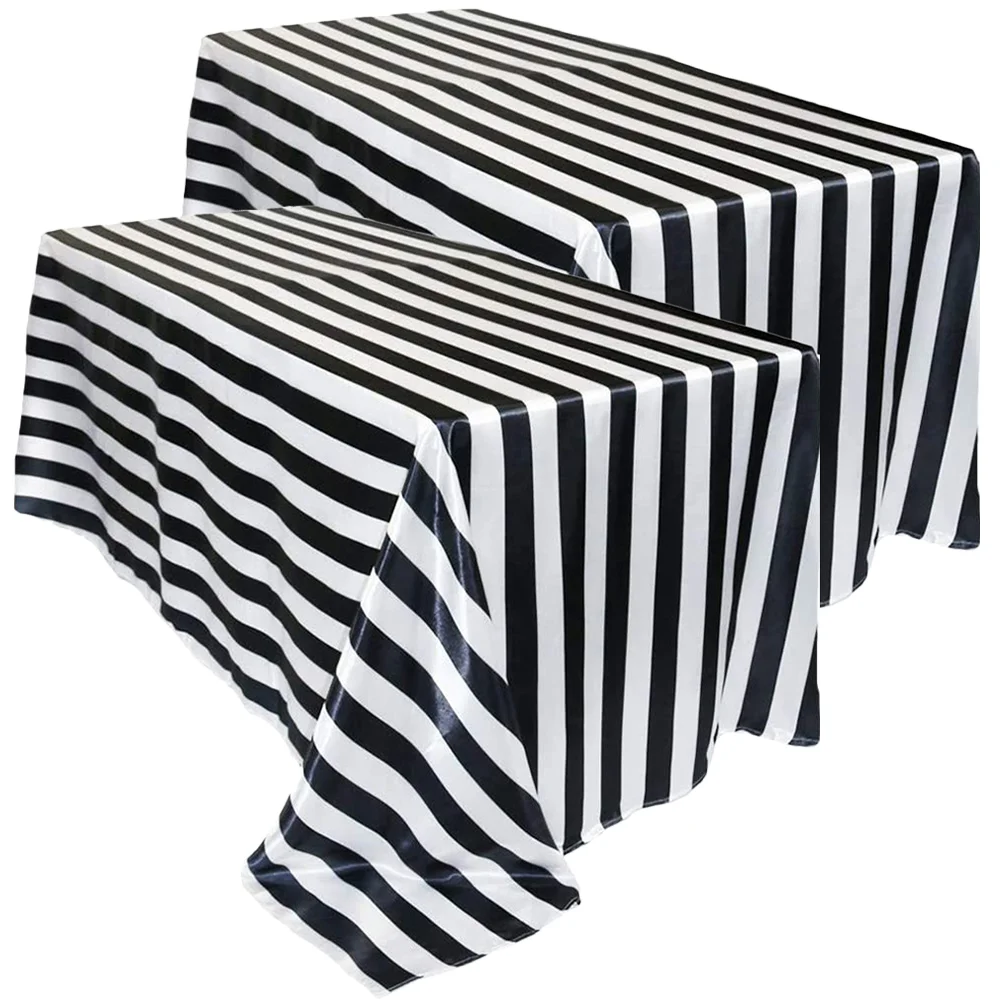 2 Pcs Tablecloth Stripe Striped Tablecloths Party Runner White Black Plastic Simple Reusable Covers