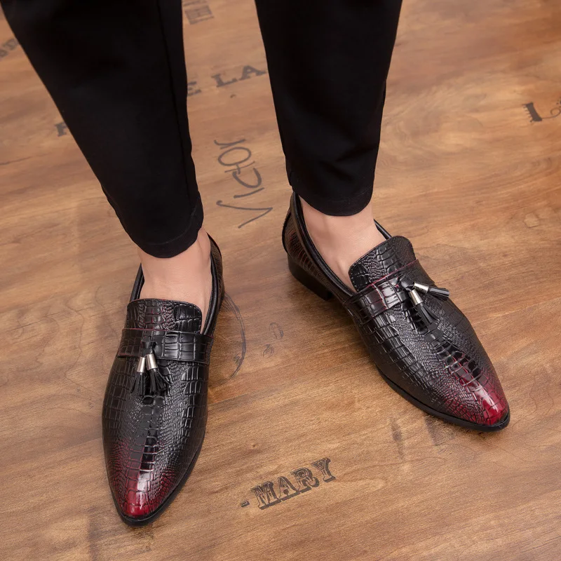 Men's Leather Vintage Tassels Loafers Comfortable Dress Wedding Fashion Party Shoe Business Oxfords Slip-On Flats