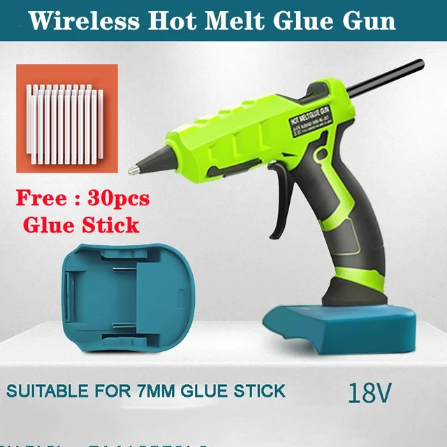 50W Cordless Hot Melt Glue Gun with 30Pcs 7mm Glue Sticks Repair DIY Tool  Fit for Milwaukee/Dewalt/Makita 18V Li-ion Battery