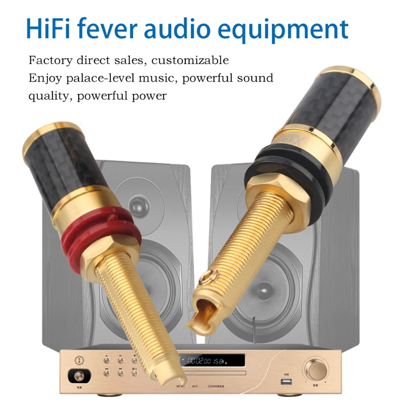 4Pcs 레드 구리 탄소 섬유 바인딩 포스트 골드 HIFI 로듐 도금 바인딩 포스트 용접 없는 튜브 터미널