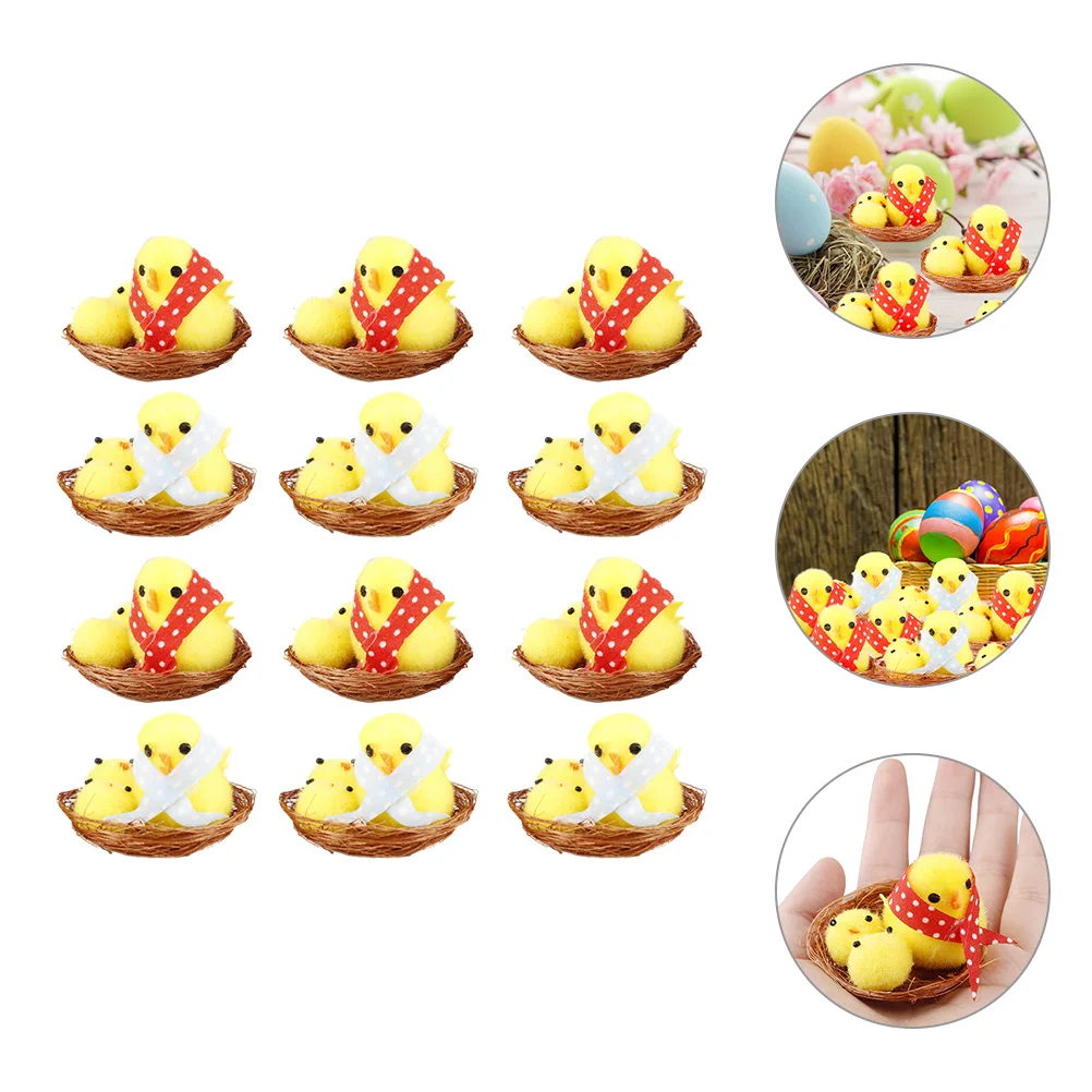 

Easter Mini Chicks in Nest Mini Fluffy Chicks Desktop Mini Chicken Decorations