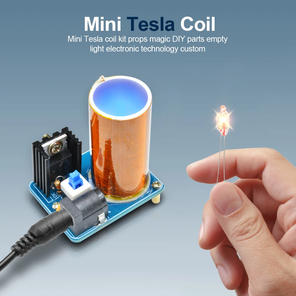 BD243 Mini Tesla Coil Kit fai da te 9-12V Tesla Coil Magic puntelli BD243C parti fai da te luci vuote tecnologia modulo elettronico