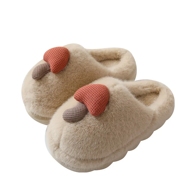 Winter Home Cotton Slippers Thick Soled Lovely Mushroom Cotton Slippers Female Couples Indoor Non-slip Cartoon Warm Fluffy Shoes