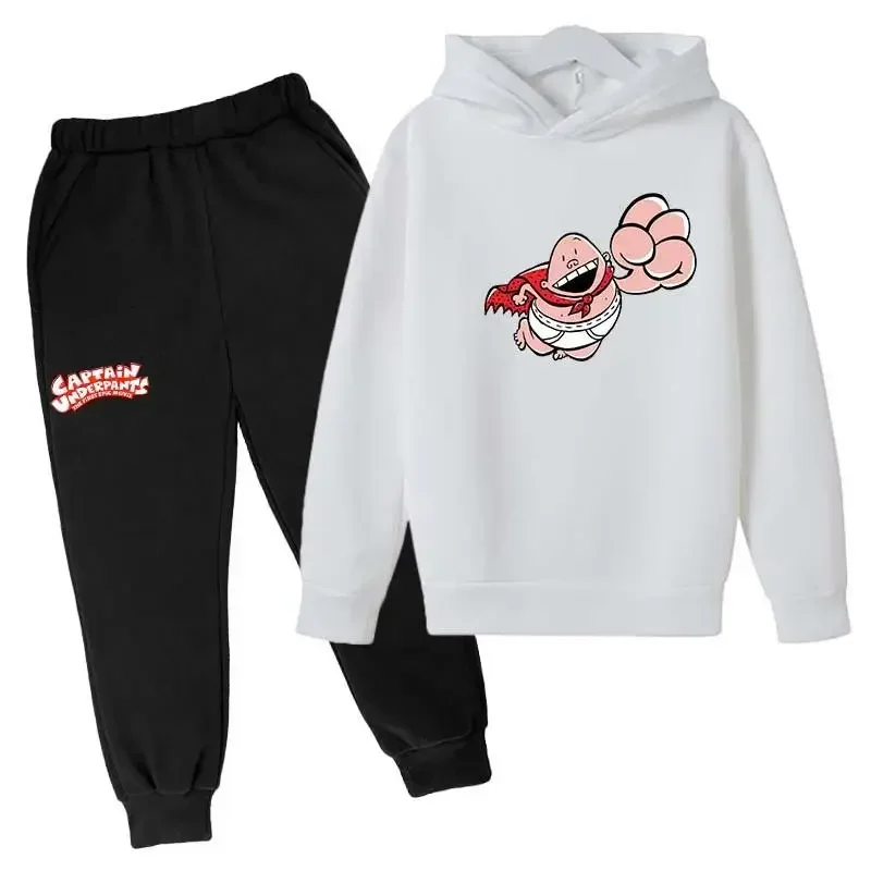 thumbnail image 1 of Chándal con estampado de dibujos animados de Capitán Calzoncillos para primavera y otoño, conjunto de 2 piezas informal bonito para niños y niñas, sudadera con capucha y pantalones, ropa para niños, 1 of 5