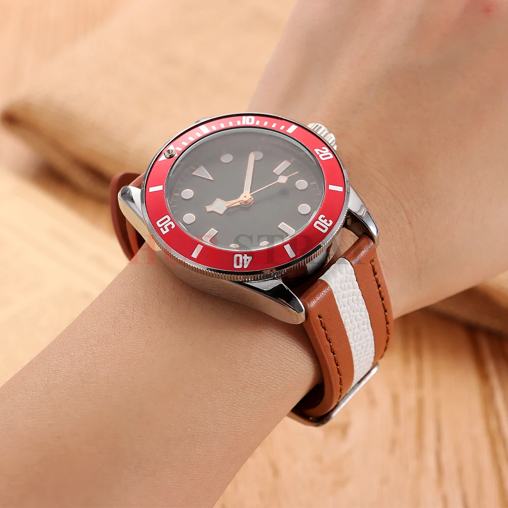 Premium Cowhide Leather Watch Strap - Elegant Black, Brown, or White Bands