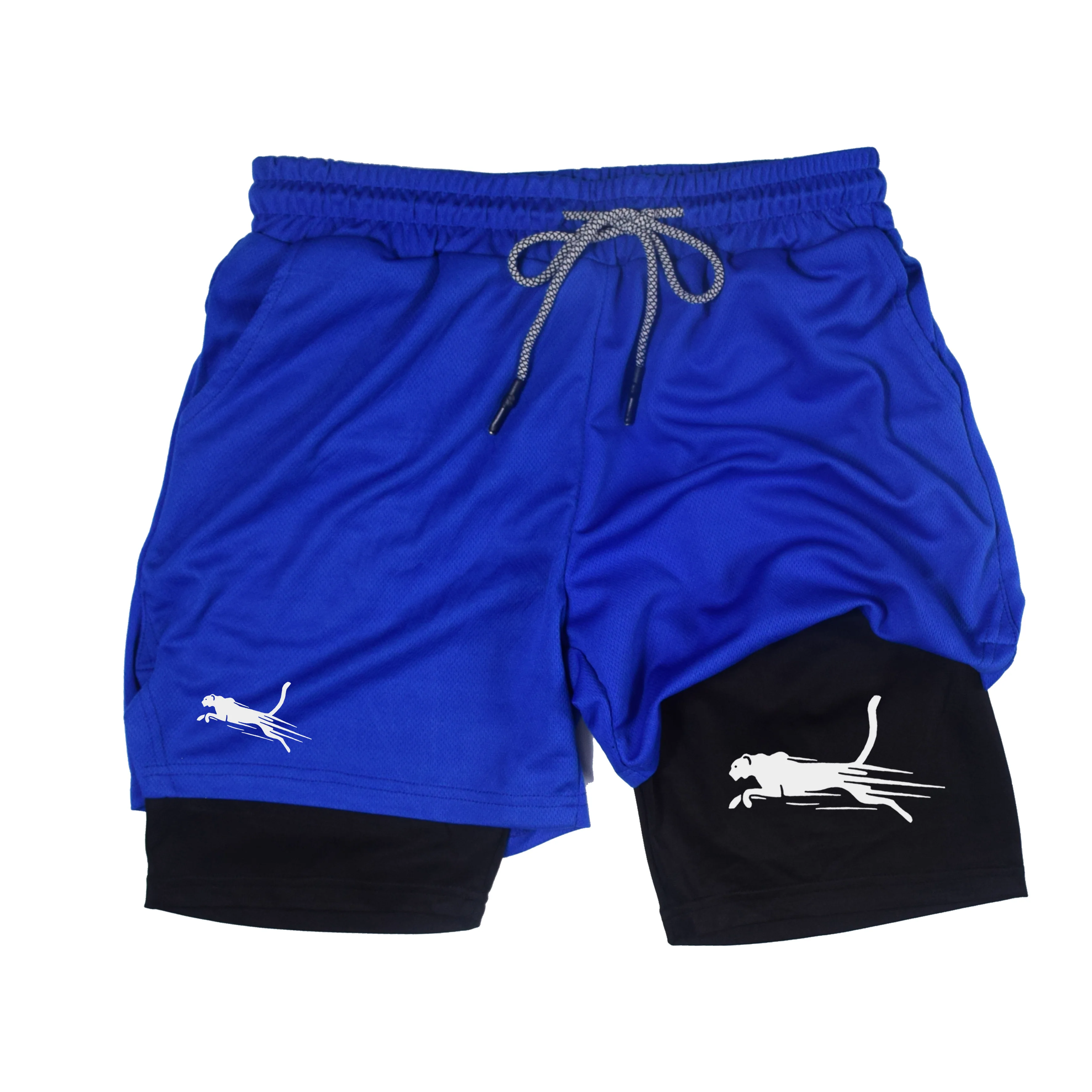 Men's Fitness Two-in-one Shorts Double-layer Beach Pants Trendy Printed Sports Shorts Outdoor Training Running Shorts M-3XL 4