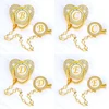 Luxury Zircon Baby Pacifier Clip 26 Letters Gold Newborn Personalized Pacifiers Holder Silicone Infant Teether Nipple Bpa Free 2