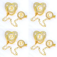 Luxury Zircon Baby Pacifier Clip 26 Letters Gold Newborn Personalized Pacifiers Holder Silicone Infant Teether Nipple Bpa Free 2