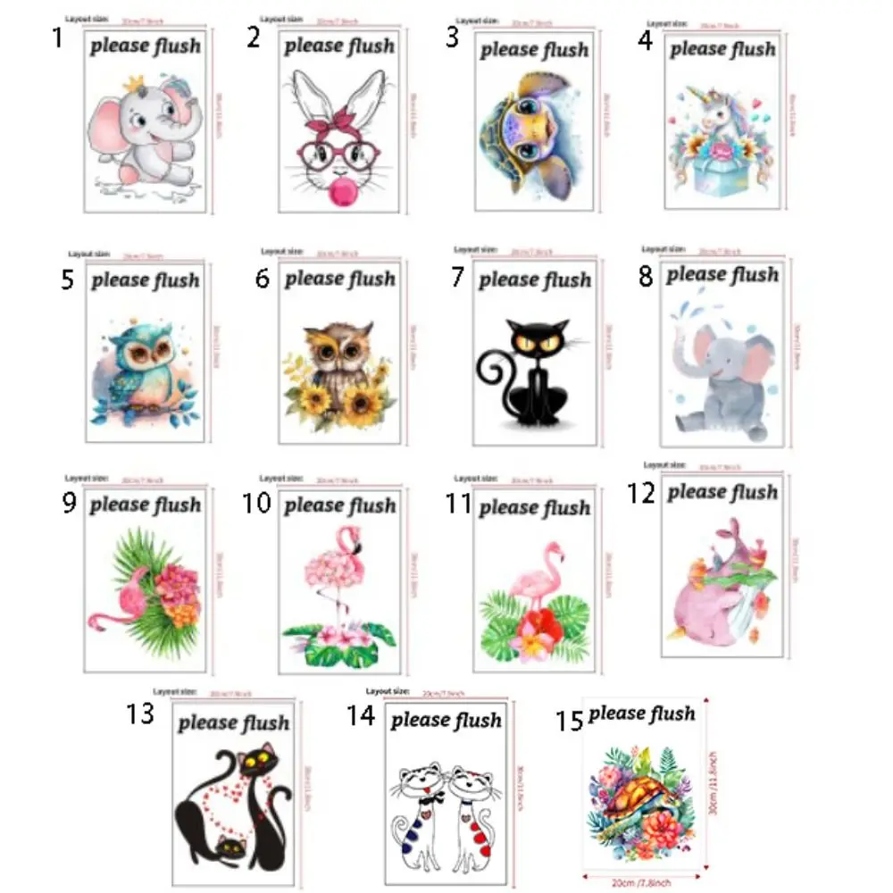 Cartoon PVC Sea Animal Toilet Sticker Washable Please Flush Toilet Sign Sticker Removable Cute Bathroom Decals Living Room