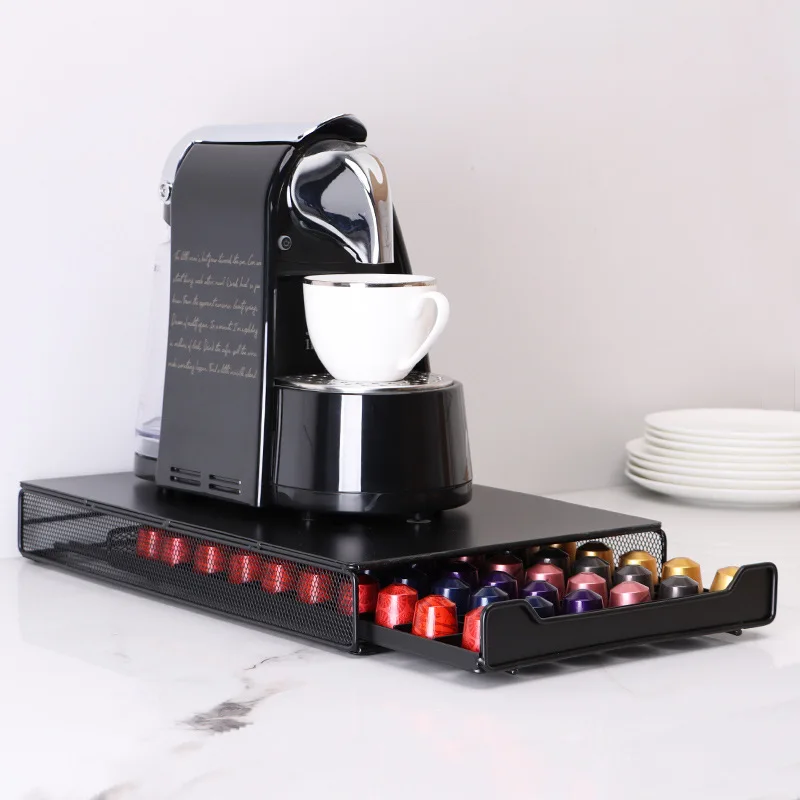 50 Pod Holder Elegante Negro Organizador de cápsulas Cajón Almacenamiento y  soporte de máquina de café Pies antideslizantes - Compatible con Nespresso  (,)(,)