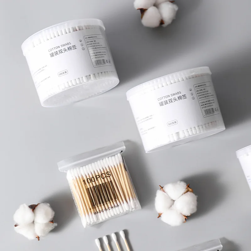 Wooden Double-Ended Cotton Swabs Make-Up Cleaning Disposable Cotton Swabs Medical Household Hygiene Ear Pulling 200PCS wooden cotton swabs