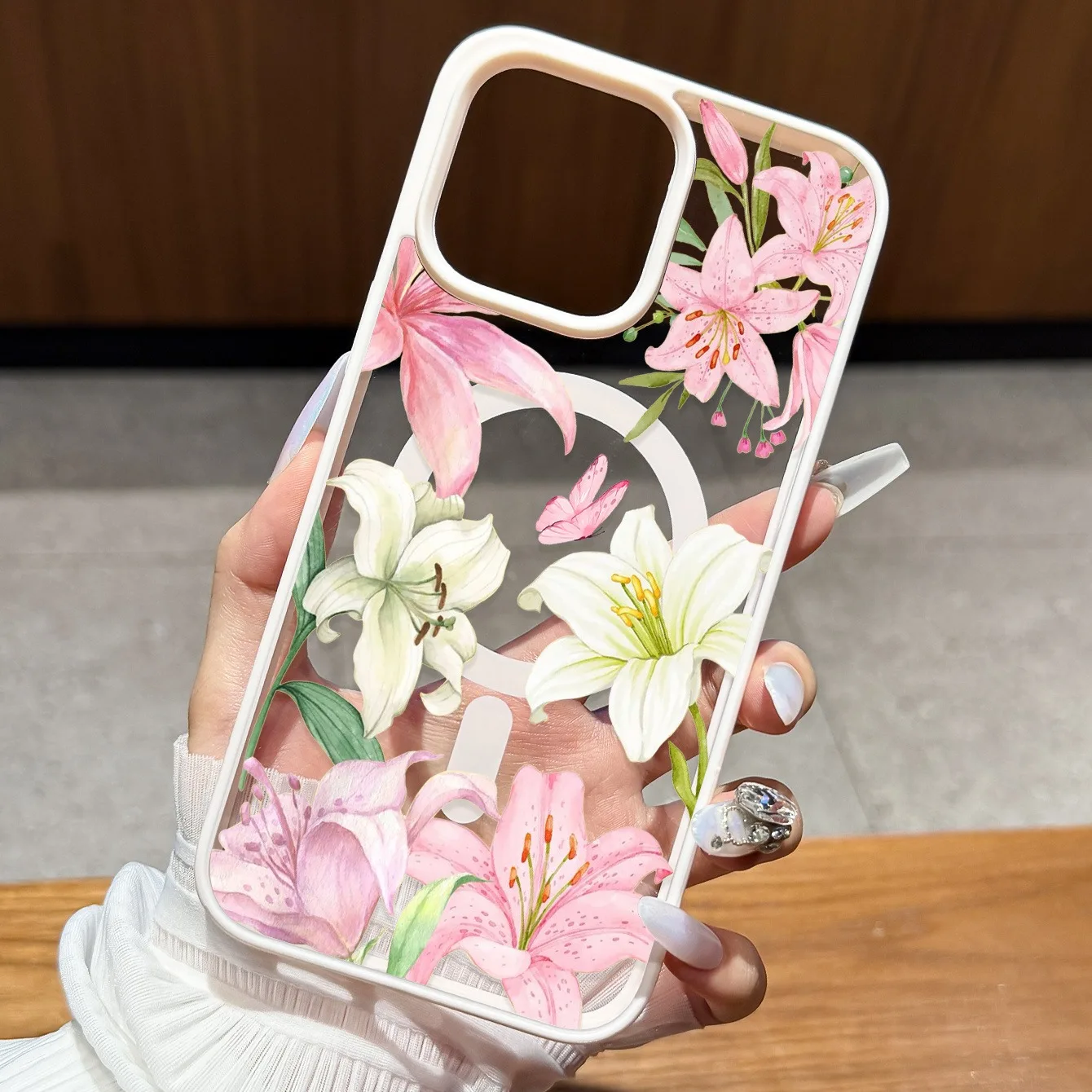 Lily Flower and Butterfly Magnetic Phone Case Cover