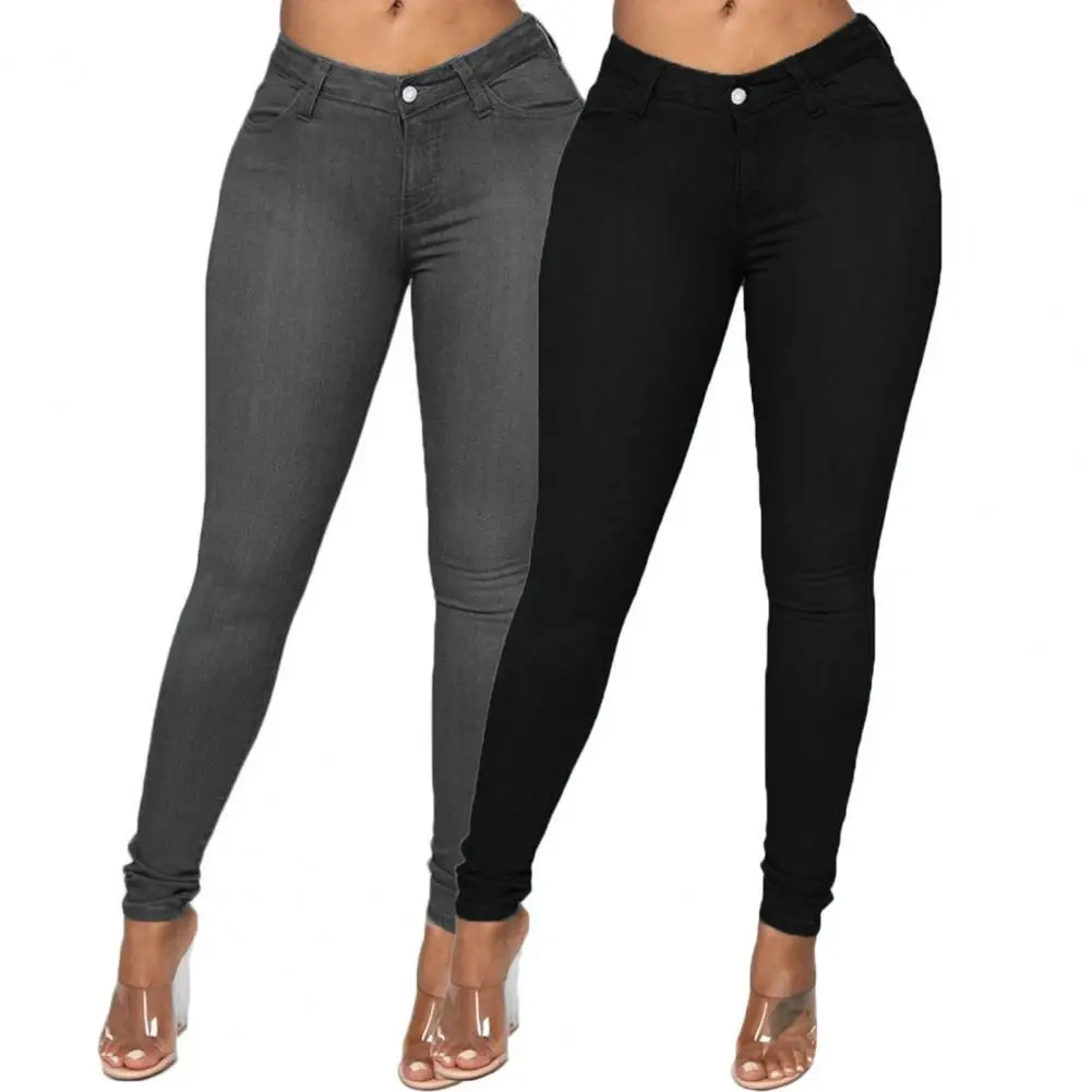 Cool  Women Jeans Retro Butt-lifting Lady Skinny Jeans Slim Fit Button Zipper Fly Denim Trousers for Office