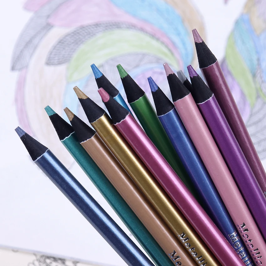 12 Color Metallic Colored Pencils Drawing Sketching Set Coloring Pencils  Brutfuner Profession Art Supplies For Kids Adult - AliExpress