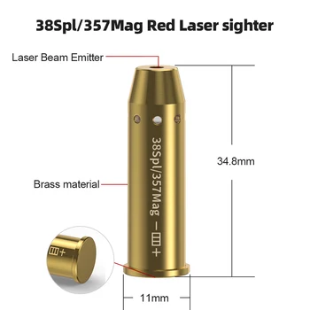 38SPL/357MAG Optics Cartridge Red Dot Laser Bore Brass 9MM Bore Boresighter For Pistol Rifle Scope Hunting Accessories 6 Batte 5
