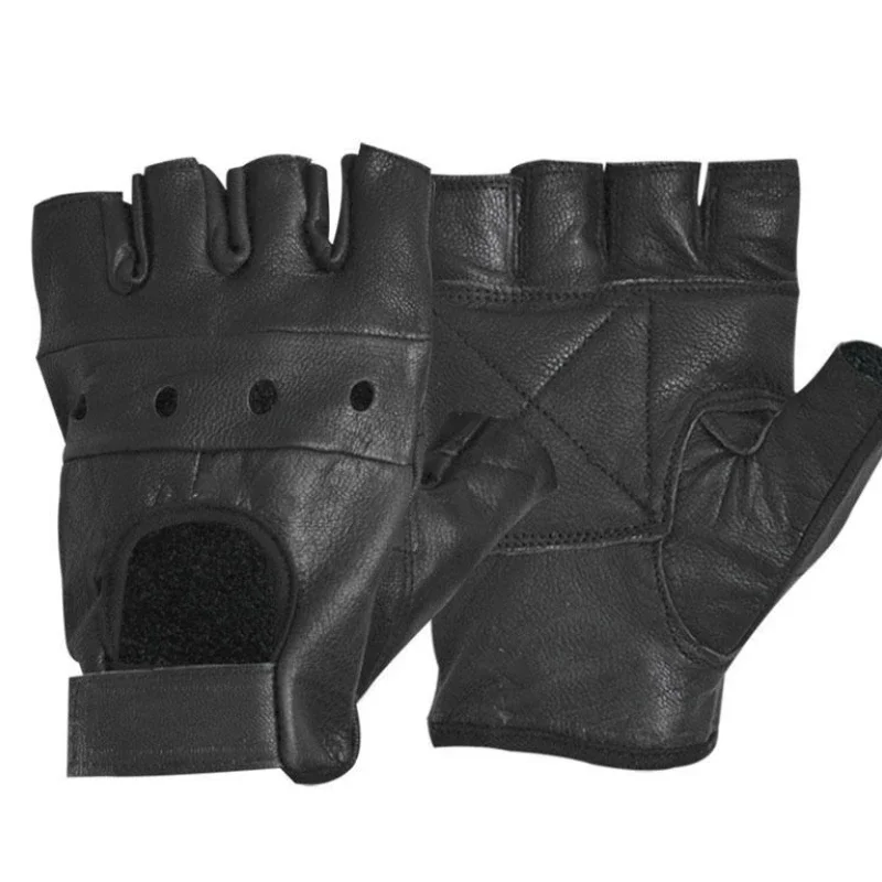 

Fashion Men'S Leather Gloves Half-Finger Fingerless Stage Sports Driving Solid Black Handsome Soft Gloves cycling retro moto