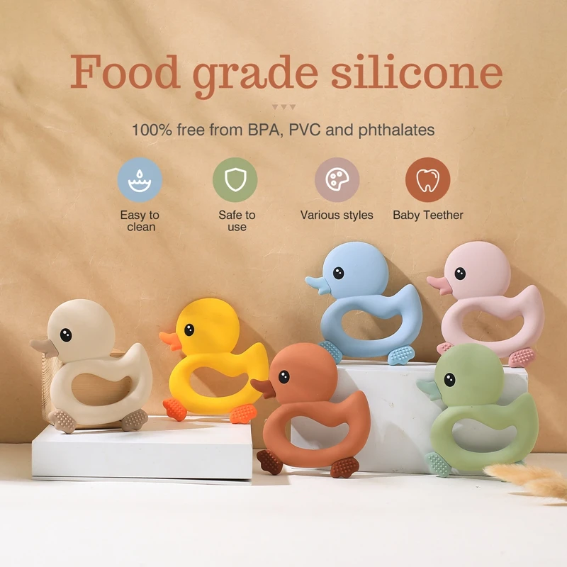 1Pc Baby Silicone Teether Toys BPA Free Silicone Duck Shape Teether Toys Food Grade Nursing Teething Toys For Nreborn Gift 2