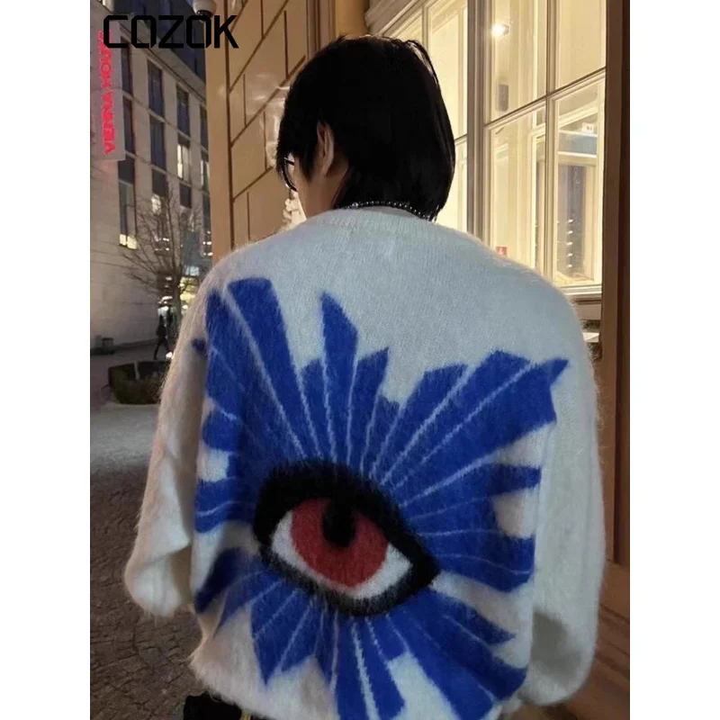

High Street Original Knitted Sweater Men Women Eye Pattern Print Harajuku Y2k Cotton Casual Autumn Winter Sweaters Hip Hop