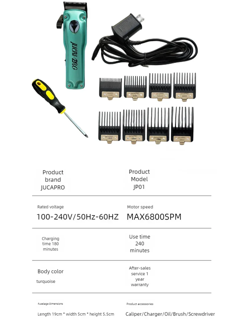 JUCAI PRO Hair Clippers Professional,Electric Trimmer For Barbers,Cordless Trimmer Rechargeable Hair Cutting Machine Tools 6