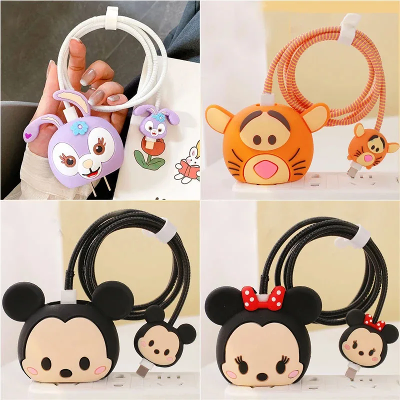 Disney Winnie Mickey Minnie Stitch Charger Data Cable Line Cover Protettiva Per Iphone 14 13 Pro Max 18 ~ 20W Cartoon Winding Rope