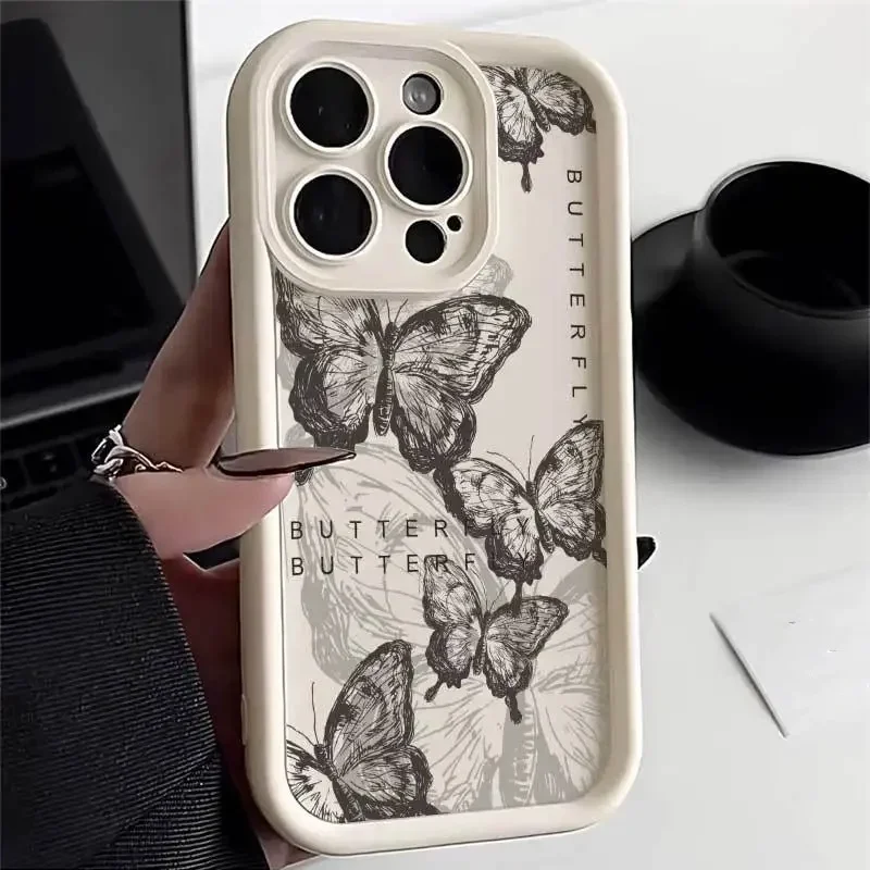 Elegant Black & White Butterfly Silicone Case Cover