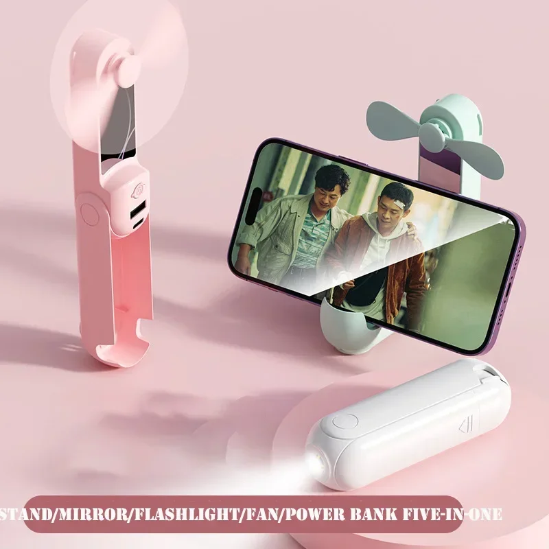 New Handheld Electric Fan USB Desktop Fan with LED Light Portable Mini Small Fan Mobile Phone Charging Bank Phone Stand Students 1 S375a7251a17d47bda549652537dbf2354