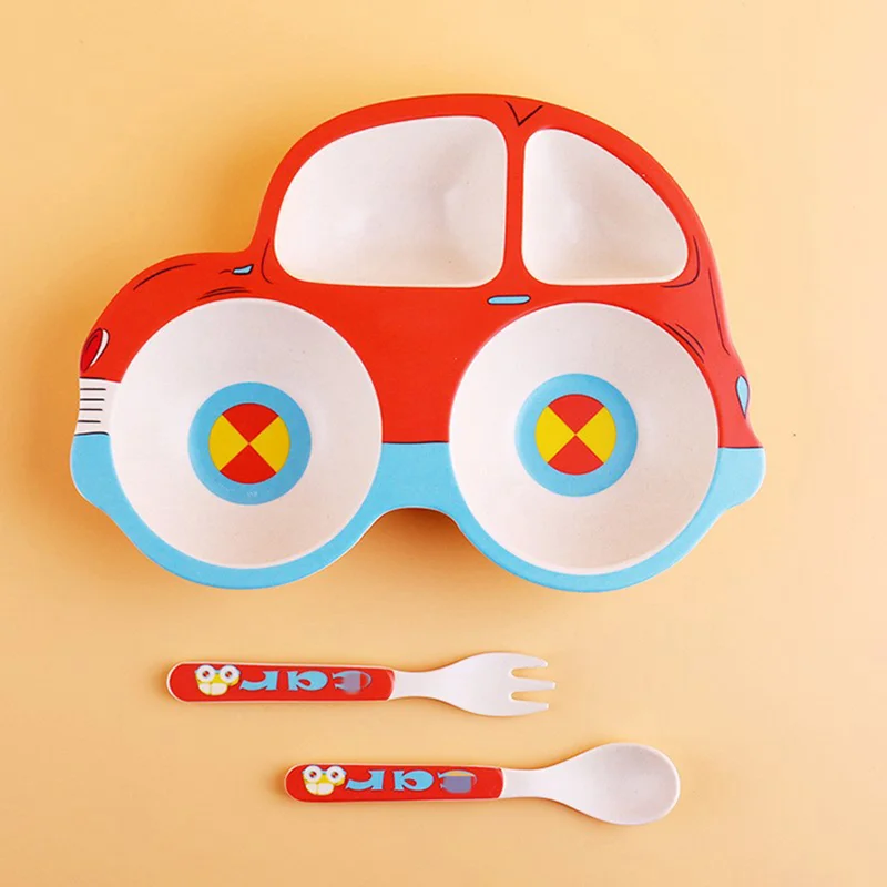 

Bamboo Fiber Children's Cartoon Car Shape Cutlery Set Plate Baby Split Tableware Baby Tableware Resistant To Falling Food Bowl